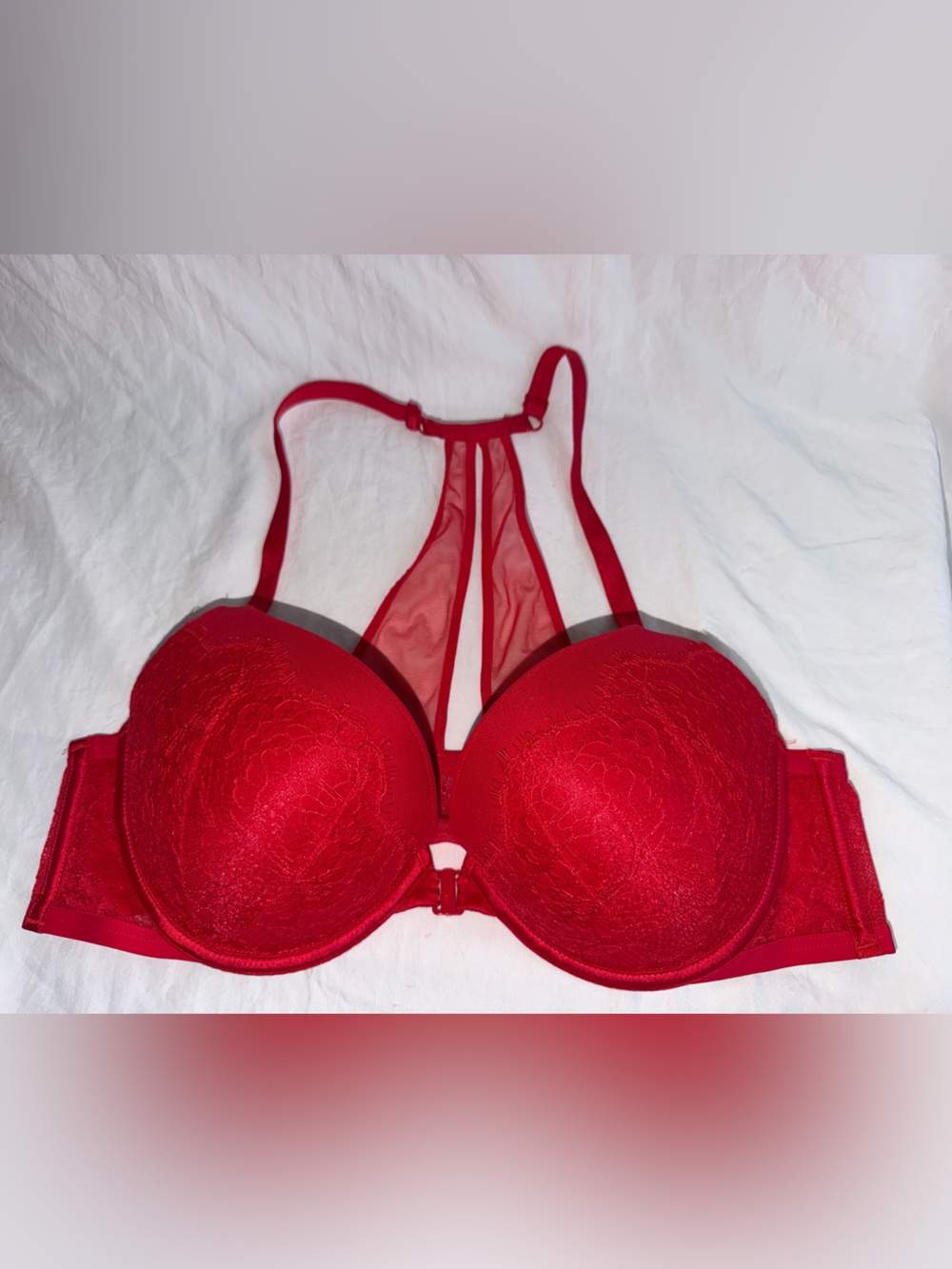 Victoria Secret Red Lace Push-Up Bra with Strappy Back